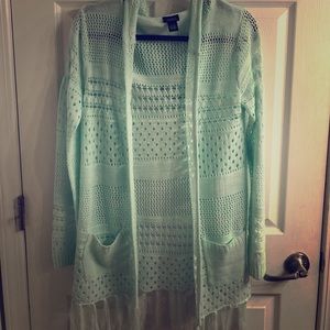Mint Colored Boho Open Sweater